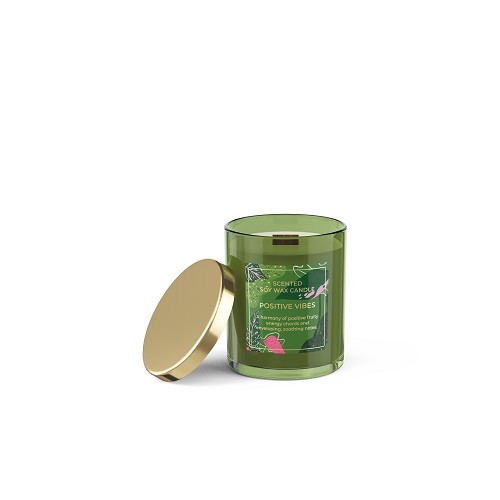 Svíčka ve skle s víčkem 220 g -  POSITIVE VIBES (dřevěný knot)