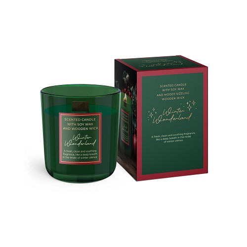 Svíčka ve skle 150 g -  WINTER WONDERLAND (dřevěný knot)