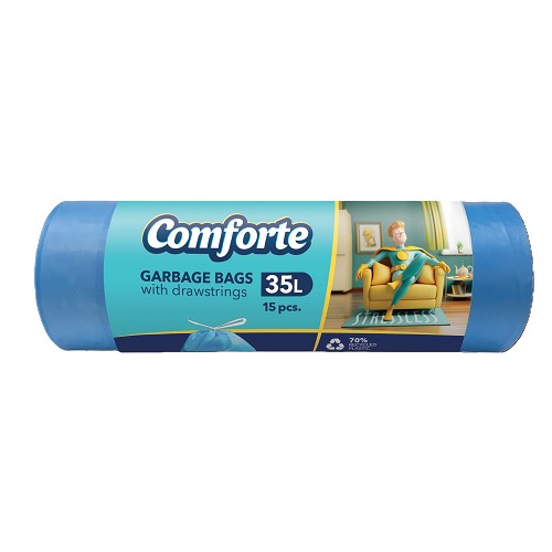 Pytle na odpad Comforte se stahovací šnurkou modré 35l 15ks