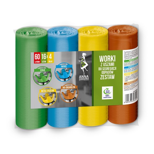 AZ Pytle na odpadky s ušima SET na třídění odpadu - 60L 4x16ks