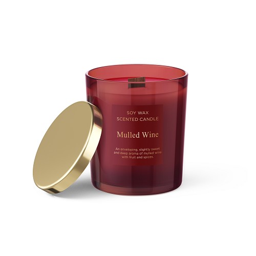 Svíčka ve skle s víčkem 240 g -  MULLED WINE (dřevěný knot)